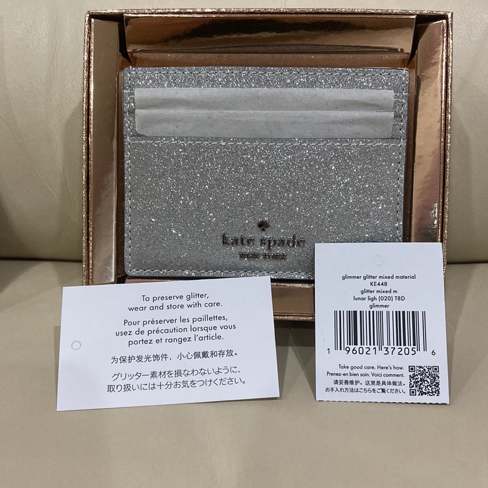 NWT Kate Spade Lunar Night Silver Sparkle Glitter Boxed Small Card Holder Wallet - Picture 12 of 15